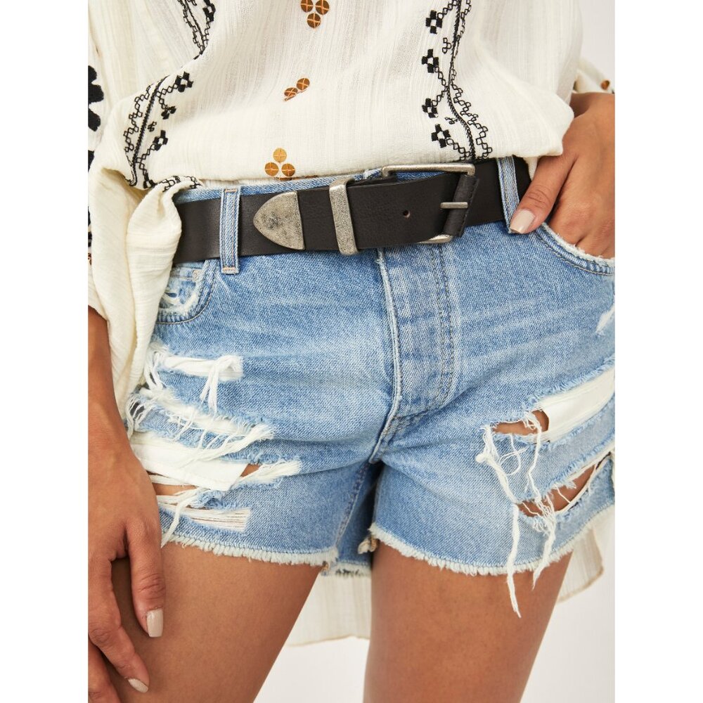 Free People Black Belt with Silver Buckle